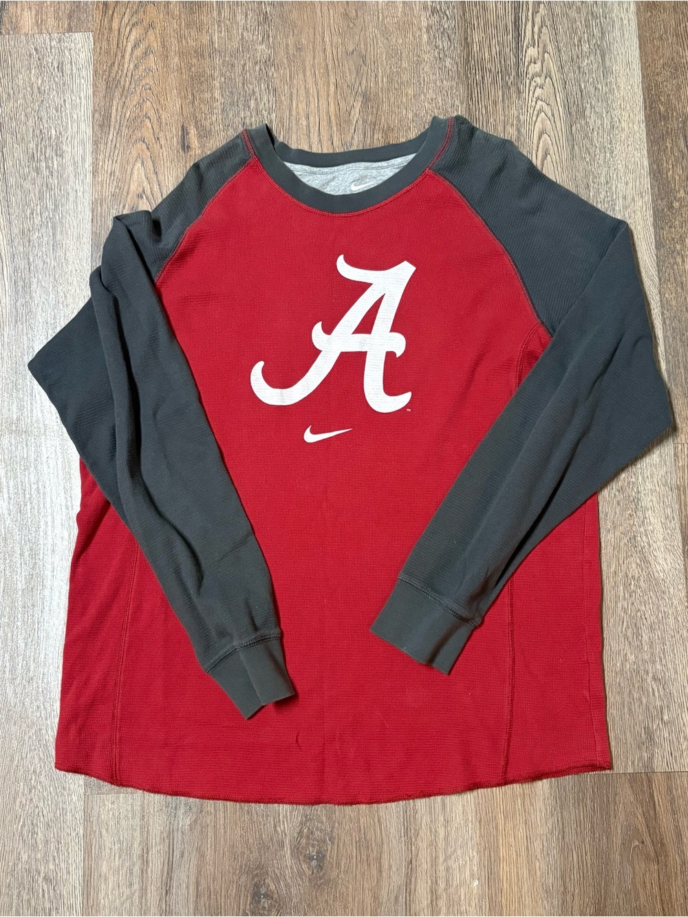 Alabama Crimson Tide Men XL Crimson Grey Thermal Waffle Knit Shirt